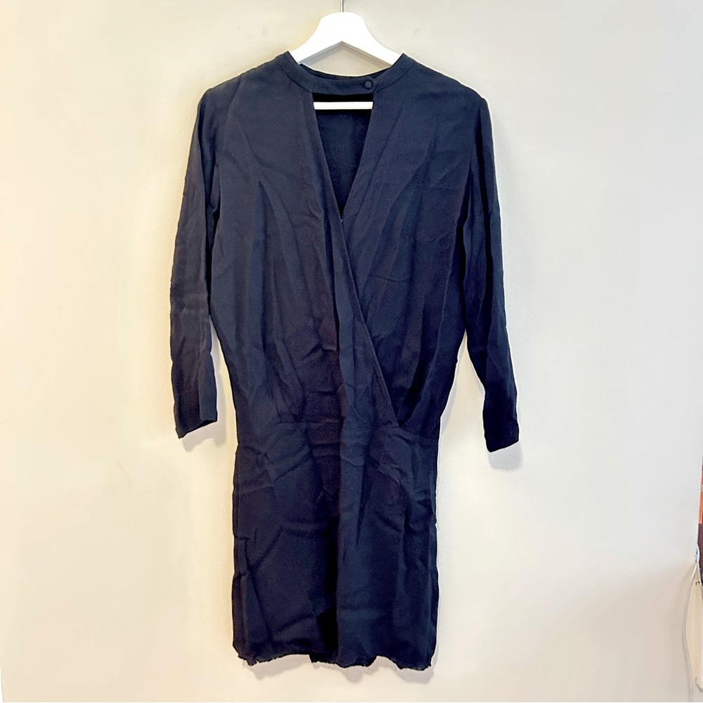 Ulla Johnson Dress Black Faux Wrap Mini Long Sleeve Classic Chic Minimalist 4
